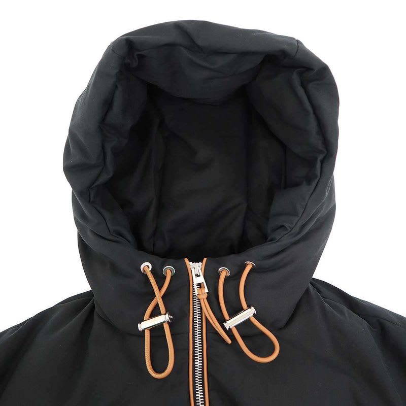 Loewe 22 AW Leather Trim Hooded Down Coat S359 Y02 X42 Black 38