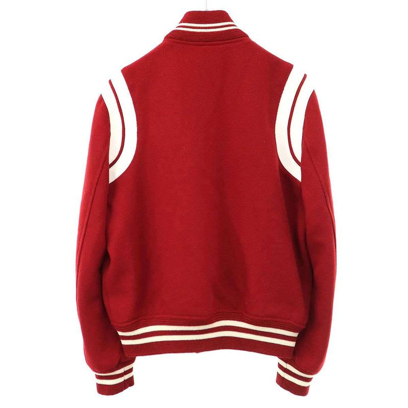 Saint Laurent Paris Leather Trim Wool Teddy Jacket Y213 Q Red 46