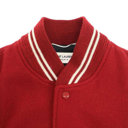 Saint Laurent Paris Leather Trim Wool Teddy Jacket Y213 Q Red 46