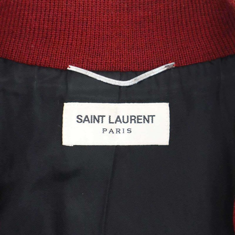 Saint Laurent Paris Leather Trim Wool Teddy Jacket Y213 Q Red 46