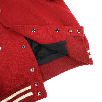 Saint Laurent Paris Leather Trim Wool Teddy Jacket Y213 Q Red 46