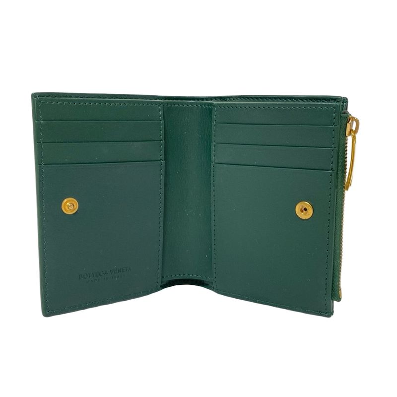 Bottega Veneta Bifold Wallet Small Cassette Dark Green Leather