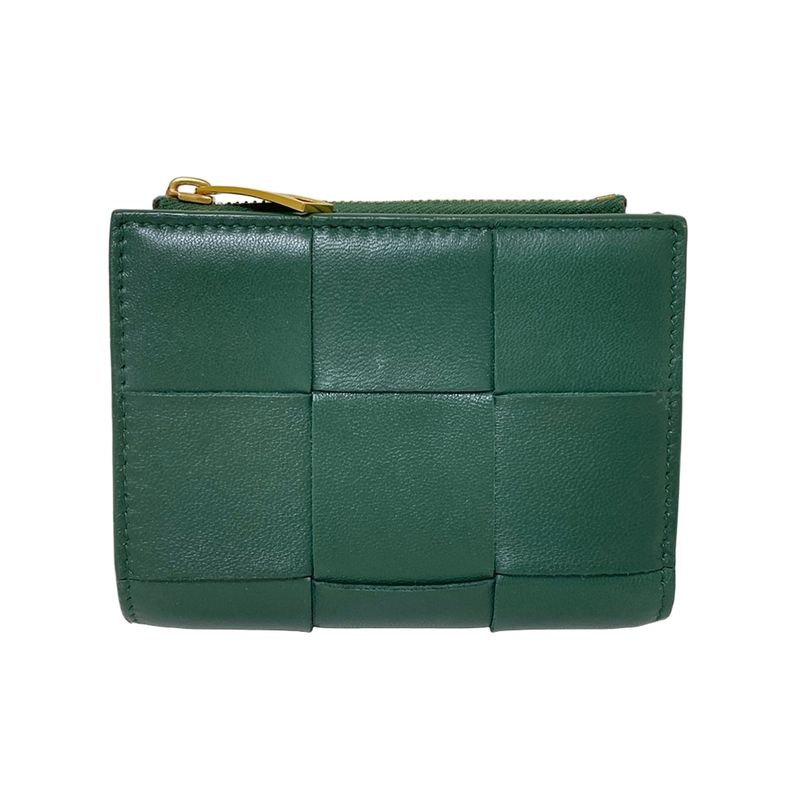 Bottega Veneta Bifold Wallet Small Cassette Dark Green Leather