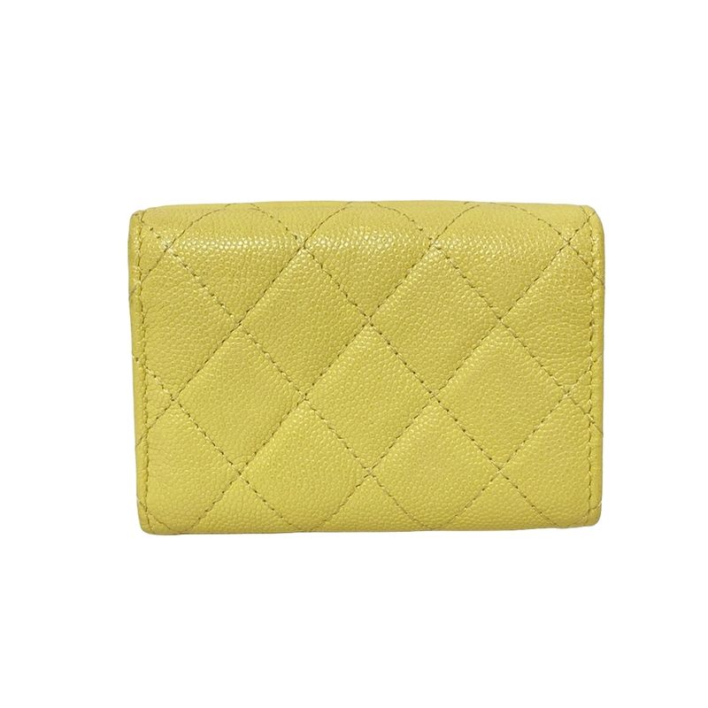 Chanel Trifold Wallet Matelasse Light Yellow
