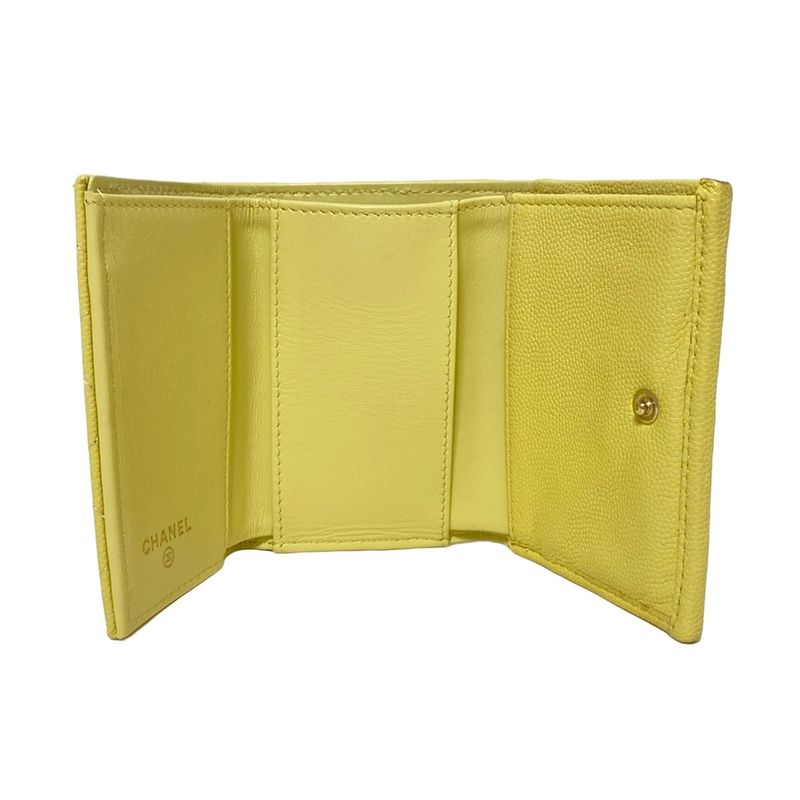 Chanel Trifold Wallet Matelasse Light Yellow