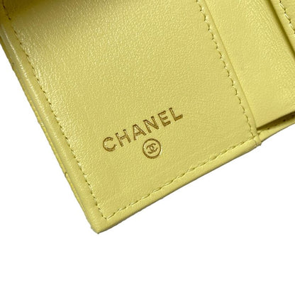 Chanel Trifold Wallet Matelasse Light Yellow