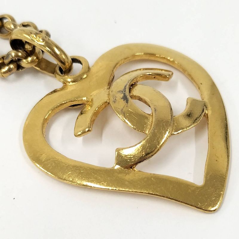 Chanel Long Necklace Heart Here Mark Gold Plated 95p