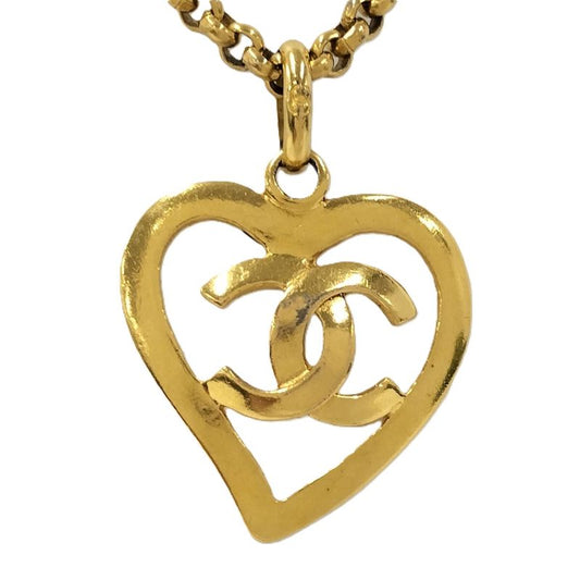 Chanel Long Necklace Heart Here Mark Gold Plated 95p