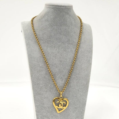 Chanel Long Necklace Heart Here Mark Gold Plated 95p