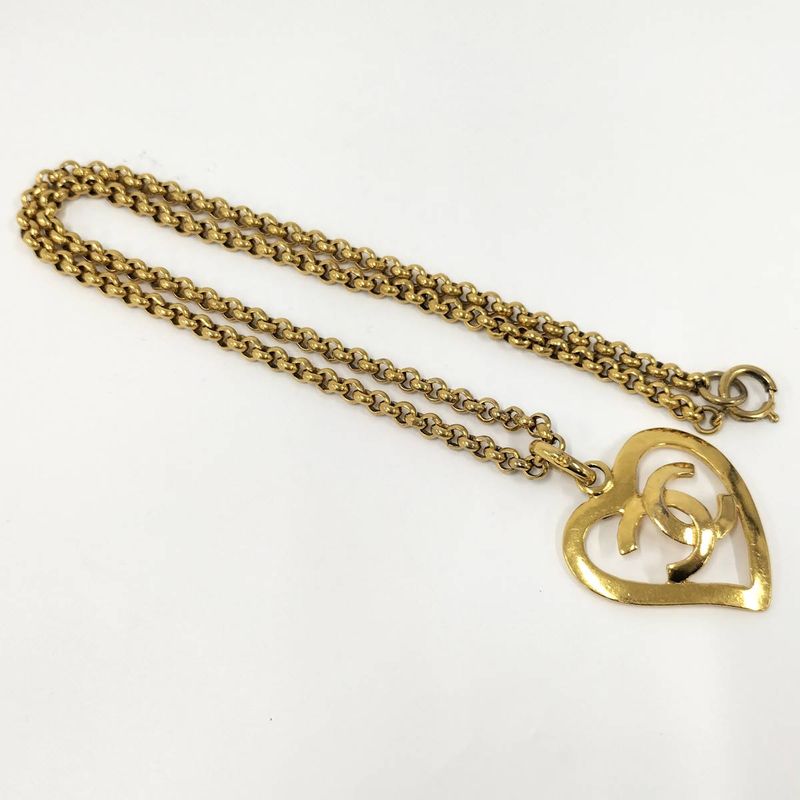 Chanel Long Necklace Heart Here Mark Gold Plated 95p