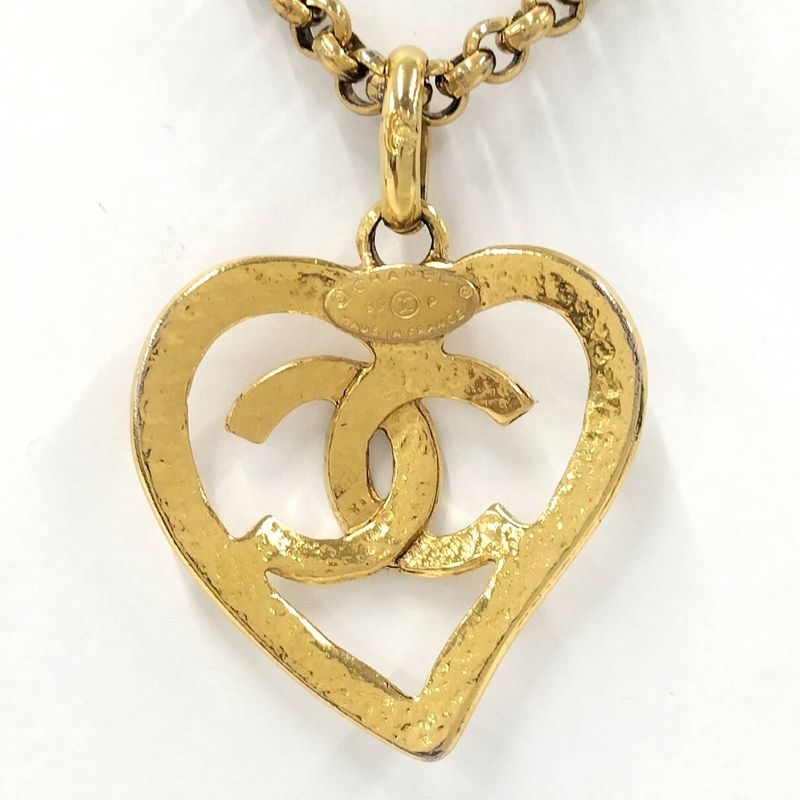 Chanel Long Necklace Heart Here Mark Gold Plated 95p