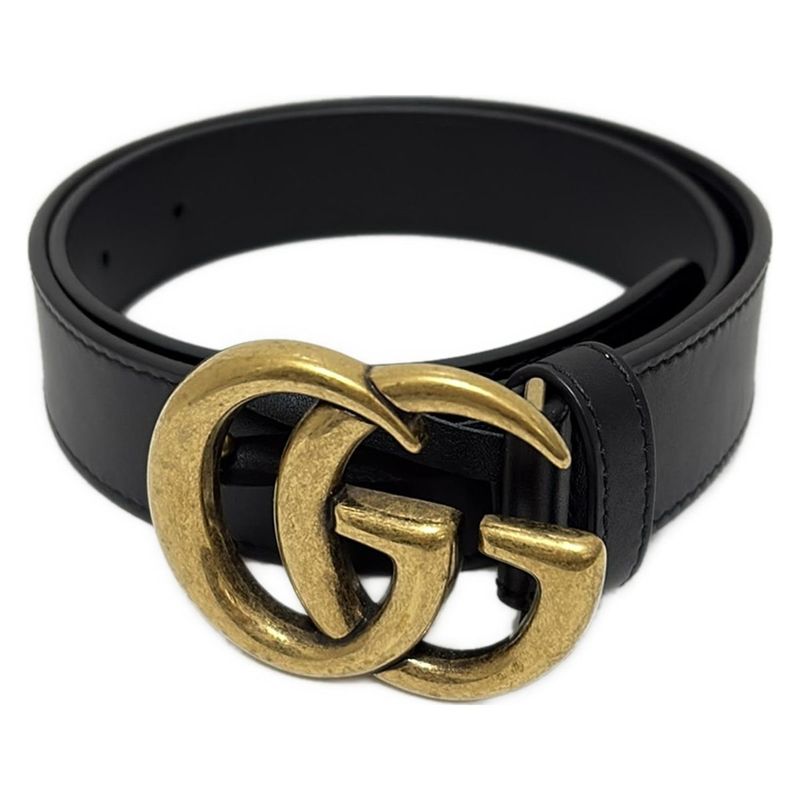 Gucci Belt 70 28 - 414516 Black X Gold Double G Leather