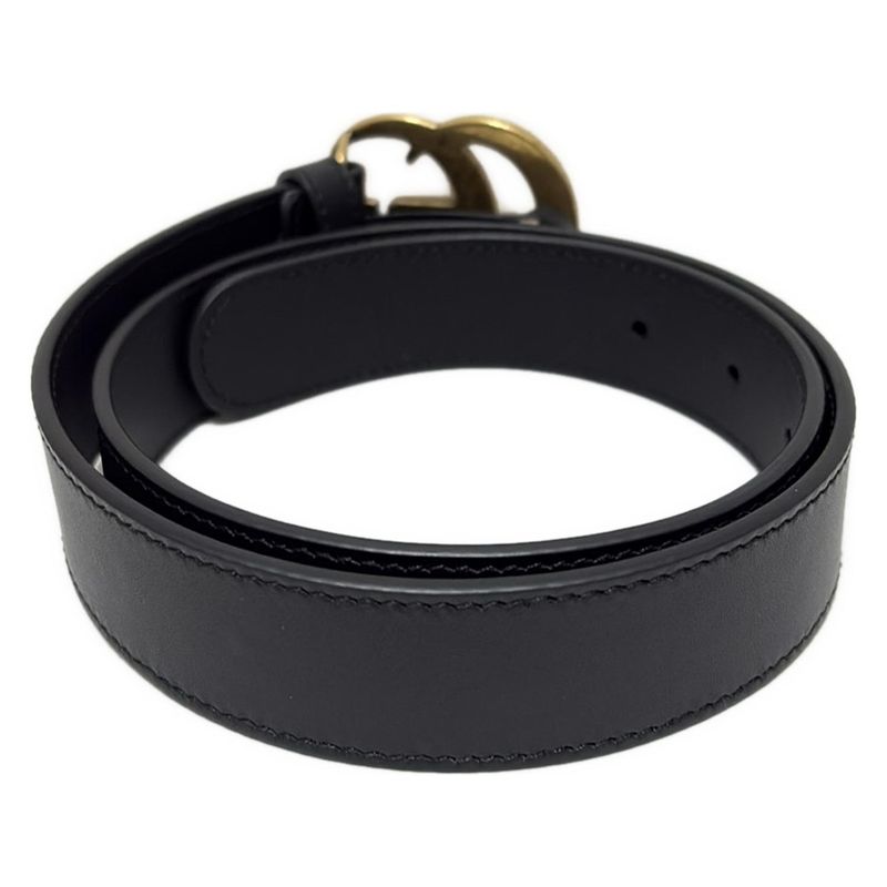 Gucci Belt 70 28 - 414516 Black X Gold Double G Leather