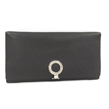 Bvlgari Bifold Long Wallet Logo Clip Leather Black 30412