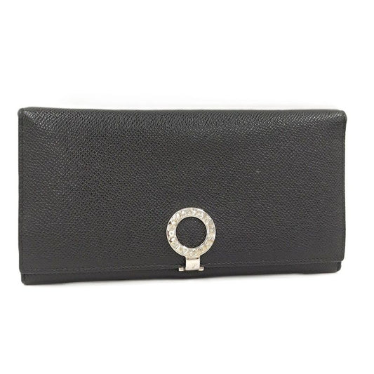 Bvlgari Bifold Long Wallet Logo Clip Leather Black 30412