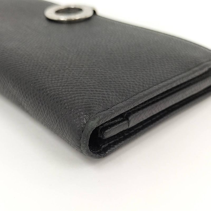 Bvlgari Bifold Long Wallet Logo Clip Leather Black 30412