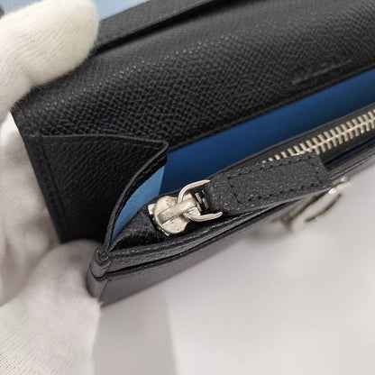 Bvlgari Bifold Long Wallet Logo Clip Leather Black 30412