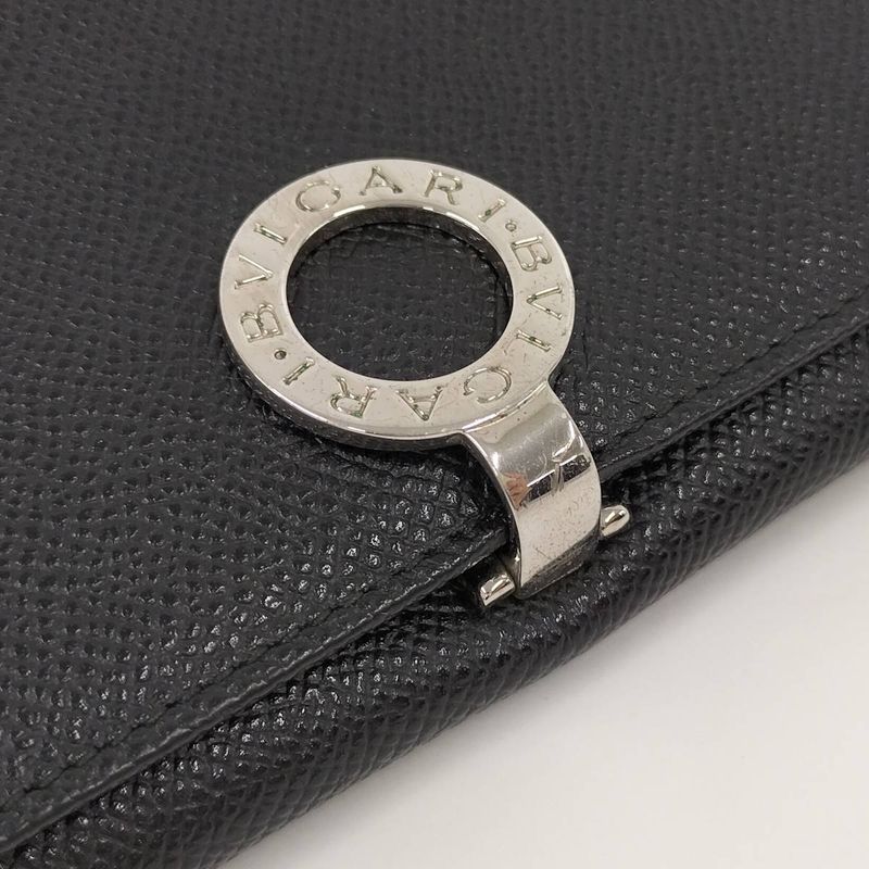 Bvlgari Bifold Long Wallet Logo Clip Leather Black 30412