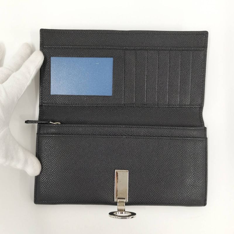 Bvlgari Bifold Long Wallet Logo Clip Leather Black 30412