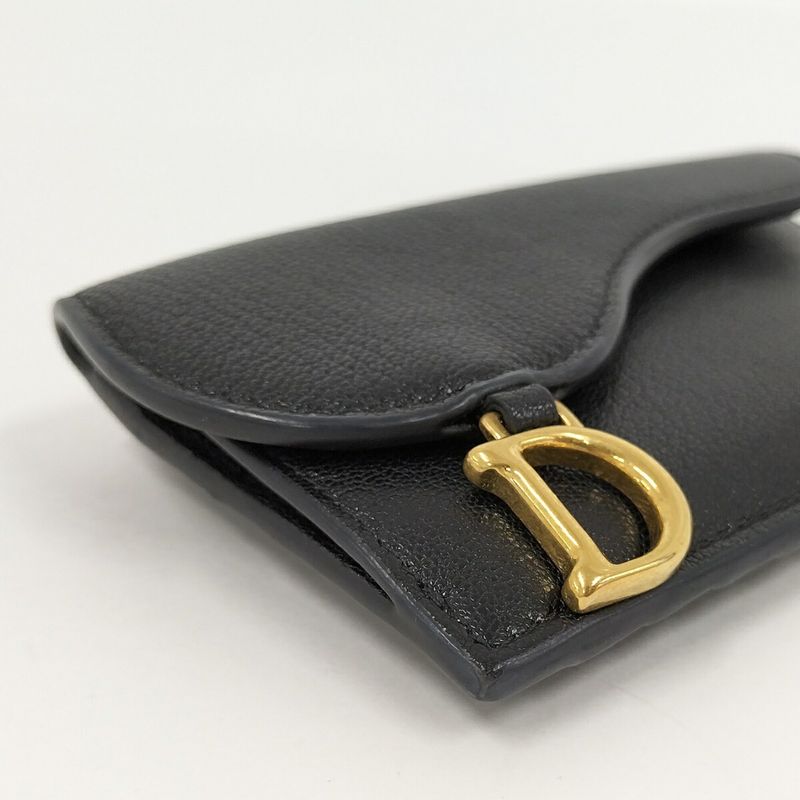 Christian Dior Card Case Saddle Leather Black