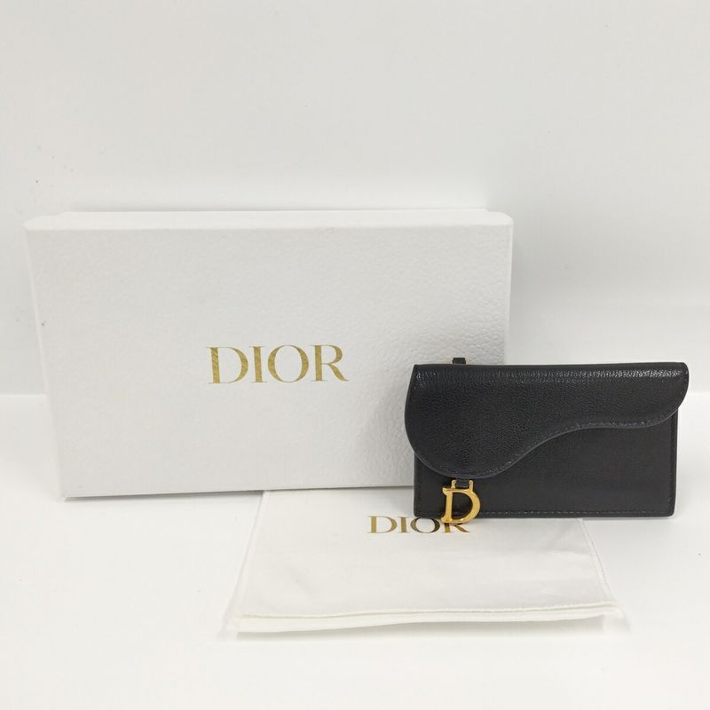 Christian Dior Card Case Saddle Leather Black