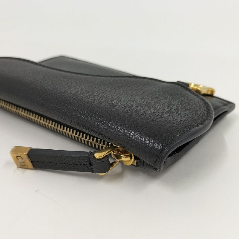 Christian Dior Card Case Saddle Leather Black