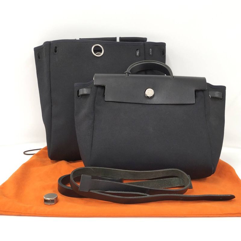 Hermes Herbag Her Bag a Dos PM 2way Shoulder Bag Leather Canvas Black