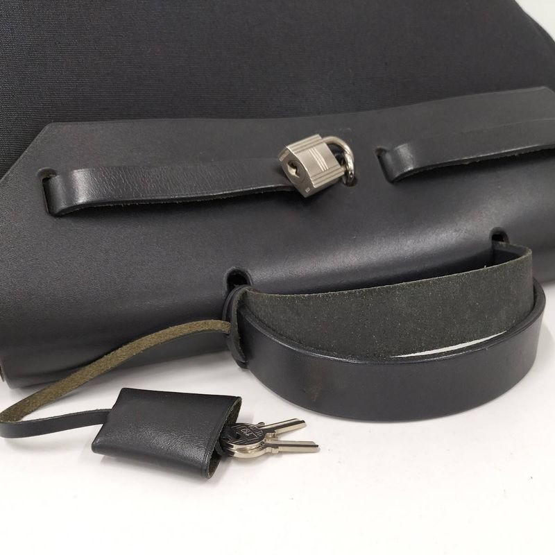 Hermes Herbag Her Bag a Dos PM 2way Shoulder Bag Leather Canvas Black