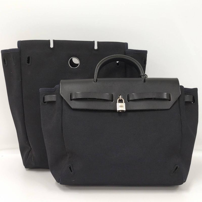 Hermes Herbag Her Bag a Dos PM 2way Shoulder Bag Leather Canvas Black