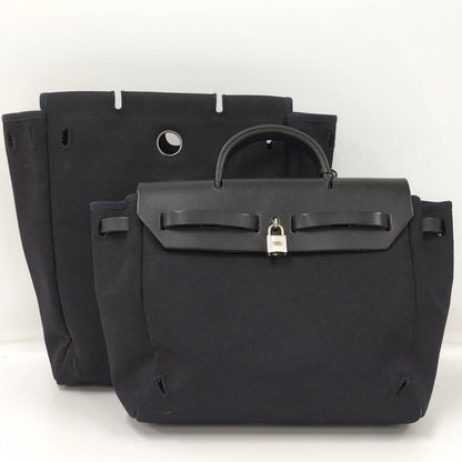 Hermes Herbag Her Bag a Dos PM 2way Shoulder Bag Leather Canvas Black