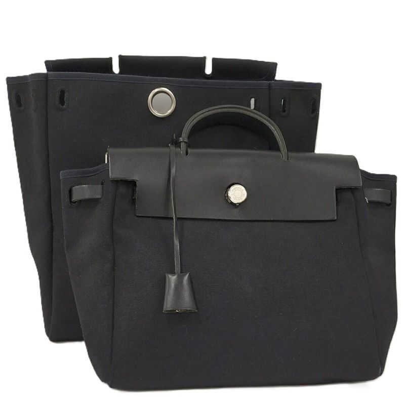 Hermes Herbag Her Bag a Dos PM 2way Shoulder Bag Leather Canvas Black