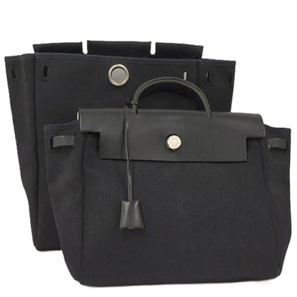 Hermes Herbag Her Bag a Dos PM 2way Shoulder Bag Leather Canvas Black