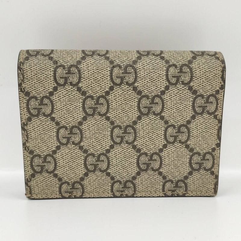 Gucci Bifold Wallet Heart Motif GG Supreme PVC Leather Beige Brown