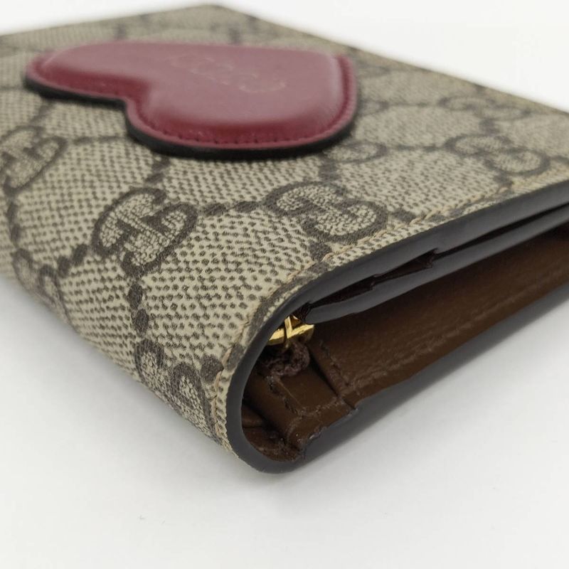 Gucci Bifold Wallet Heart Motif GG Supreme PVC Leather Beige Brown