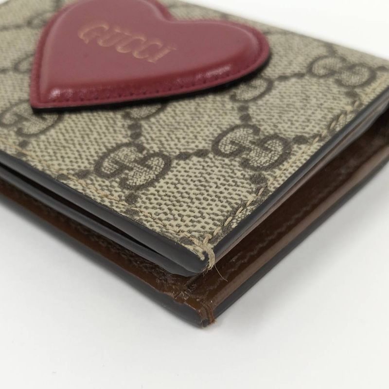 Gucci Bifold Wallet Heart Motif GG Supreme PVC Leather Beige Brown