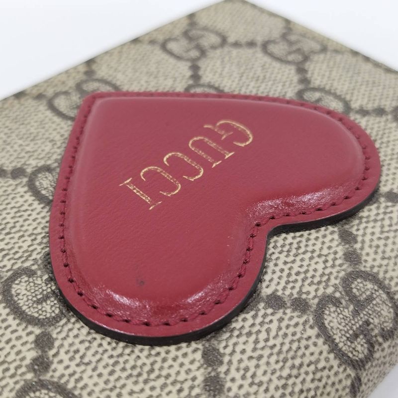 Gucci Bifold Wallet Heart Motif GG Supreme PVC Leather Beige Brown
