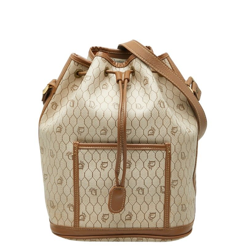 Dior Honeycomb Crossbody Shoulder Bag Beige Brown PVC Leather Women's Dior