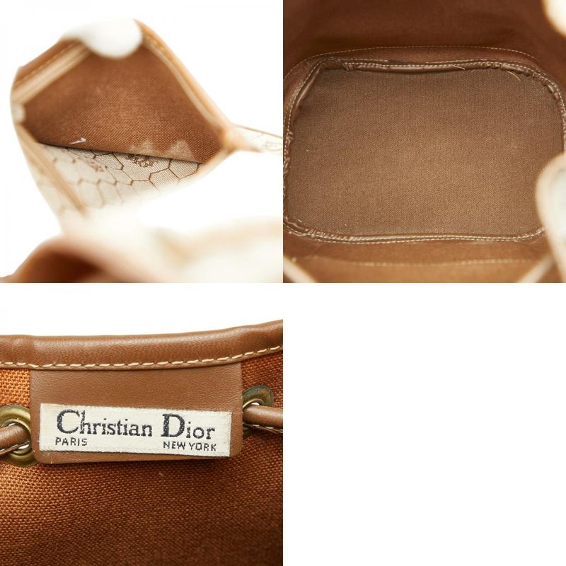 Dior Honeycomb Crossbody Shoulder Bag Beige Brown PVC Leather Women's Dior