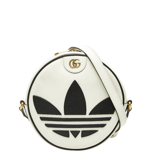 Gucci X Adidas Ggmarmont Crossbody Shoulder Bag 702626 White Black Leather