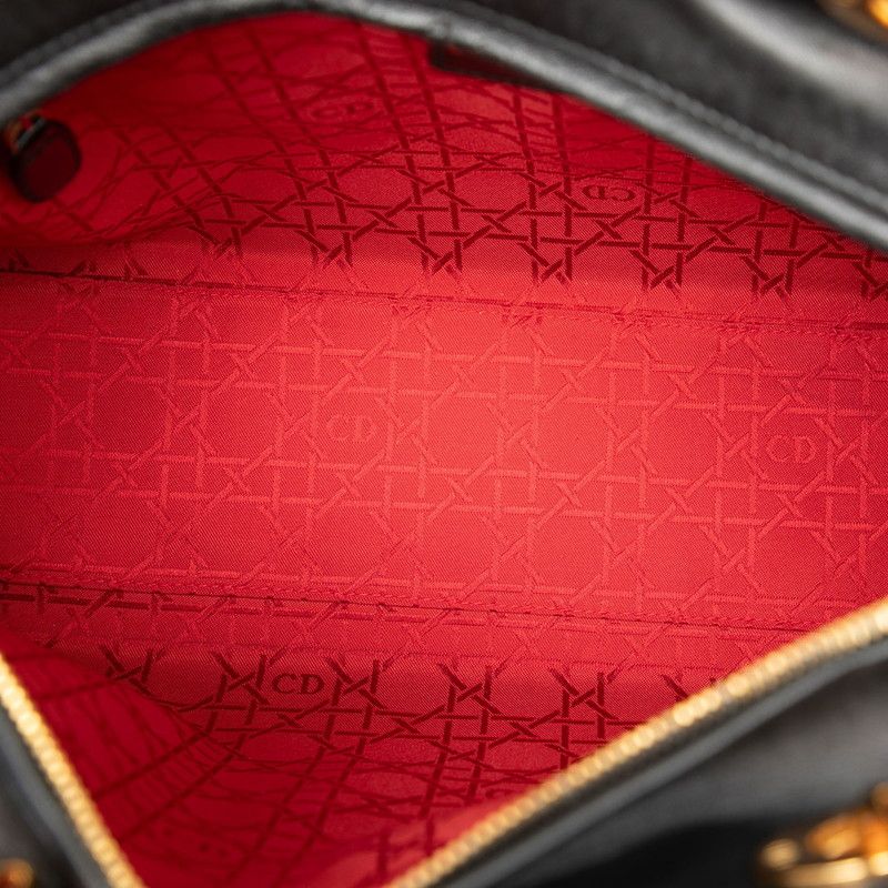 Dior Cannage Lady Dior Large Handbag Shoulder Bag 2WAY Black Leather Ladies Dior