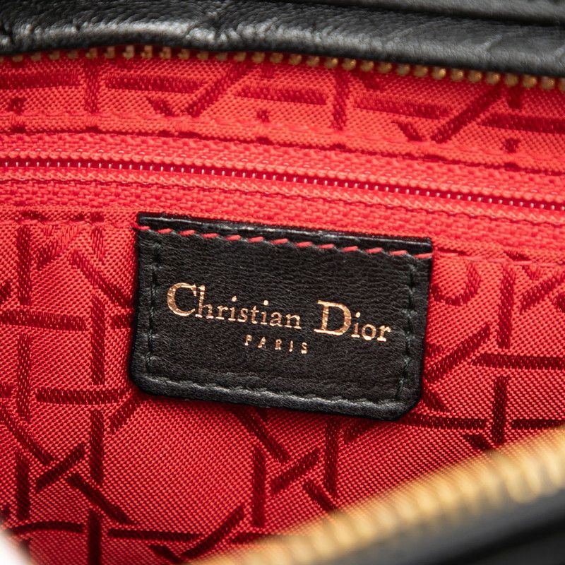 Dior Cannage Lady Dior Large Handbag Shoulder Bag 2WAY Black Leather Ladies Dior