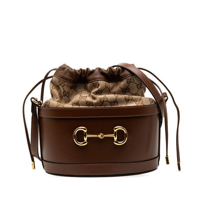 Gucci GG Canvas Horsebit 1955 Bucket Bag Shoulder Bag 602118 Brown Leather