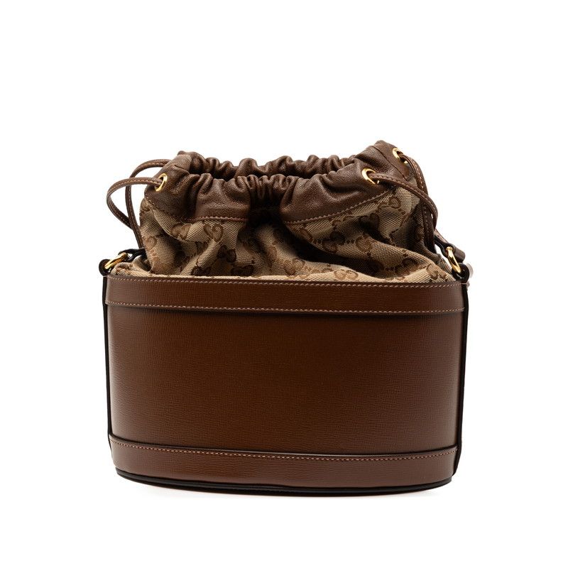 Gucci GG Canvas Horsebit 1955 Bucket Bag Shoulder Bag 602118 Brown Leather