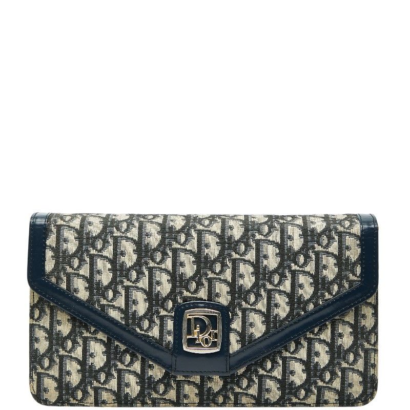 Dior Trotter Clutch Bag Second Bag Navy Beige Canvas Leather Women's Dior