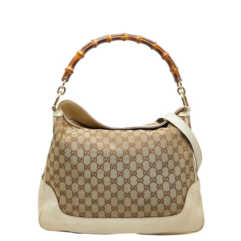 Gucci GG Canvas Bamboo Handbag Shoulder Bag 2WAY 282315 Brown Ivory Canvas