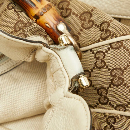Gucci GG Canvas Bamboo Handbag Shoulder Bag 2WAY 282315 Brown Ivory Canvas
