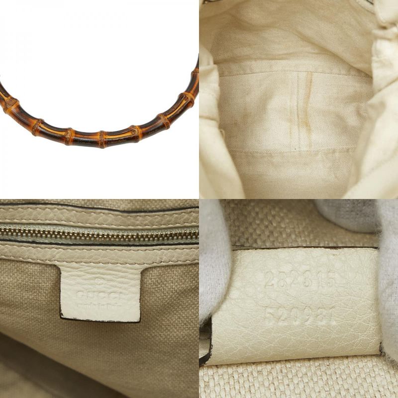 Gucci GG Canvas Bamboo Handbag Shoulder Bag 2WAY 282315 Brown Ivory Canvas