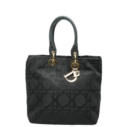 Dior Cannage Handbag Tote Bag Black Canvas Leather Ladies Dior