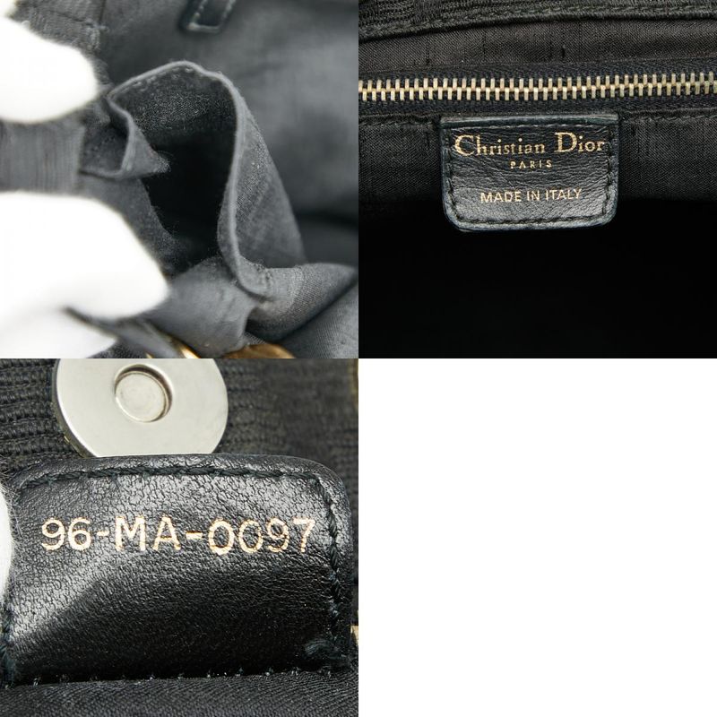 Dior Cannage Handbag Tote Bag Black Canvas Leather Ladies Dior