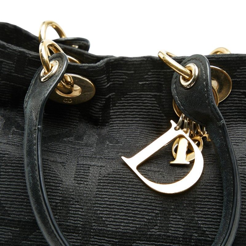 Dior Cannage Handbag Tote Bag Black Canvas Leather Ladies Dior